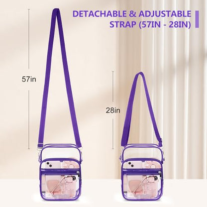 Blvornl Clear Crossbody Bag with Adjustable Shoulder Strap, Stadium Approved PVC Purse Bag, Messenger Bag - color: Purple, size: Small