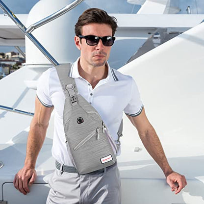 ZOMAKE Sling Bag,Small Crossbody Sling Backpack,Water Resistant Shoulder Daypack for Travel,Anti Thief Chest Bag for Hiking(Grey(Stripe)) - color: Grey(stripe)
