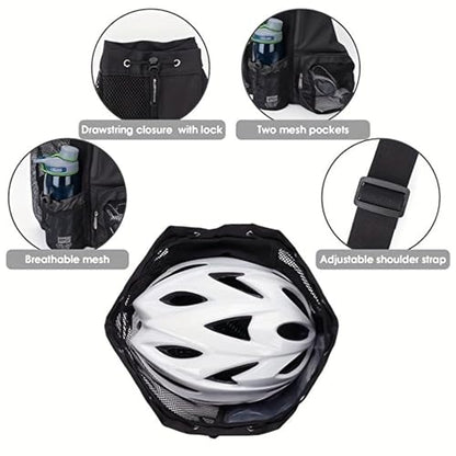 3-in-1 Swim Beach Gym Gear Set.Mesh Drawstring Backpack + Microfiber Beach Towel + Waterproof Phone Pouch, for Swimming, Gym - color: Black