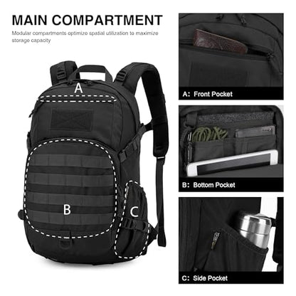 Mardingtop Military Tactical Backpack 25L Molle Hiking Backpack for Backpacking,Cycling and Biking - color: Black