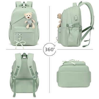 ACESAK School Backpack for Girls - 3 PCS Cute Girls Backpack with Lunch Box & Pencil Case - Kawaii Casual Kids Bookbag School Bag Daypacks Set for Elementary Middle High School Student Teens (Green) - color: Green