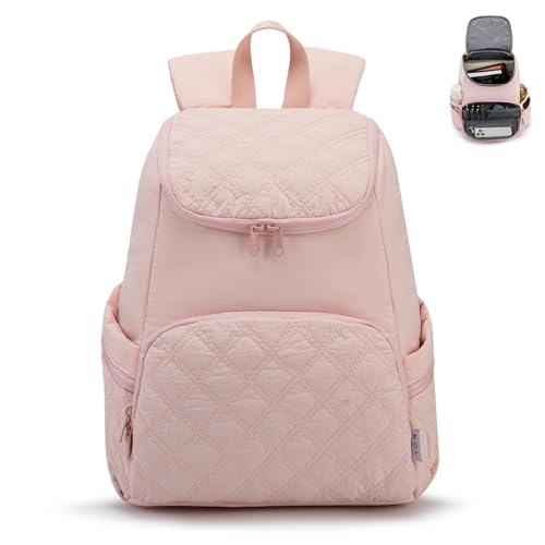 NOL Natural Organic Lifestyle Women's Quilted Puffer Backpack, Large Waterproof Lightweight Puffy Bookbag, Carry on Daypack for Travel, Work (Pink) - color: Pink