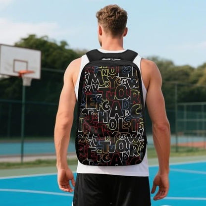 18.5in Basketball Backpack Basketball Bag with Shoe Compartment & Ball Holder, Waterproof Bag for Soccer Volleyball - color: Simple Text Alphabet Print