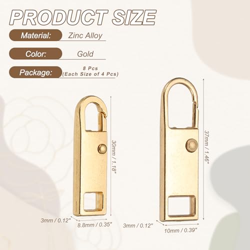 uxcell 8Pcs Zipper Pull Replacement, Metal Zipper Handle Mend Fixer Tab Repair for Luggage Suitcase Backpack Jacket Bags Boots Coat Handbags, (Gold, 2 Size) - color: Gold, size: Small/Medium