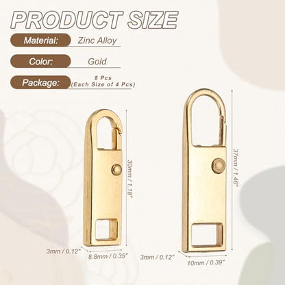uxcell 8Pcs Zipper Pull Replacement, Metal Zipper Handle Mend Fixer Tab Repair for Luggage Suitcase Backpack Jacket Bags Boots Coat Handbags, (Gold, 2 Size) - color: Gold, size: Small/Medium