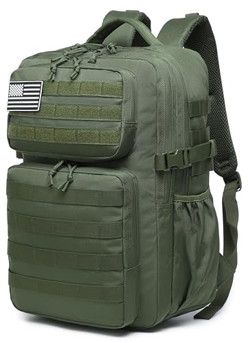 Wotony Military Tactical Backpack for Men Waterproof Daypack 3 Day Assault Pack Molle Bag with Water Bottle Holder - color: Military Green, size: 35L