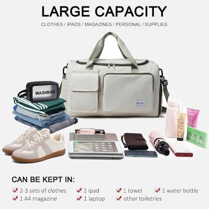 Small Gym Bag for Women, Travel Duffle Bag Carry On Weekender Bag with Shoe Compartment - color: 40#Beige-Zipper, style: Gym Bag&toiletry Bag