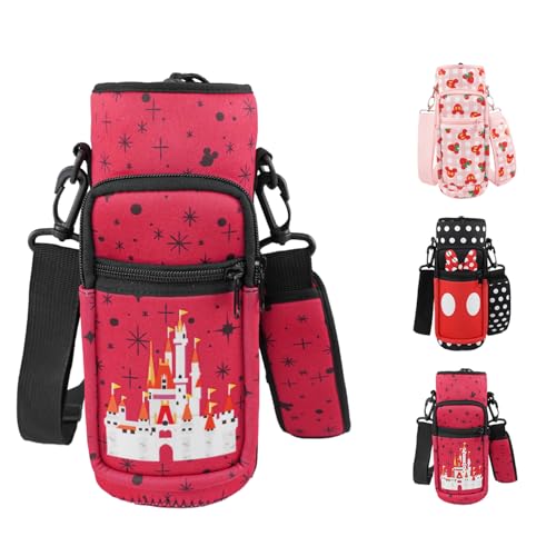 Water Bottle Carrier Bag 25oz/32oz Water Bottle Pouch Holder Adjustable Shoulder Strap Neoprene Water Bottle Sling Bag with Phone Pocket Insulated Tumbler Accessories for Walking - color: Deep Red