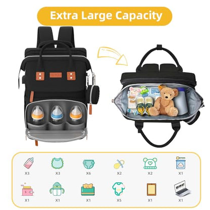 ISMGN Diaper Bag Backpack with Changing Station, Large Diaper Bag, Baby Bag, Multifunctional Diaper Bag, Black - color: Classic Black