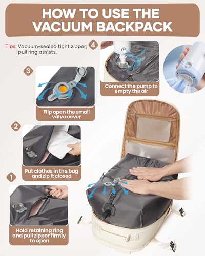 coofay Vacuum Backpack Travel with Pump Vacpack Backpack with Vacuum Seal Backpacks Traveling Backpacks Vacuum Compression Air Travel Bag Carry on Luggage - color: A-beige