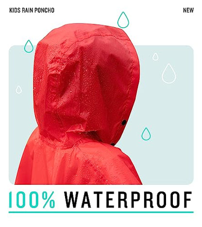 SaphiRose Lightweight Kids Rain Poncho Jacket Waterproof Outwear Rain Coat - color: Red, size: 9-13 Years