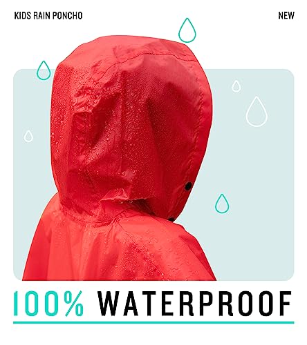 SaphiRose Lightweight Kids Rain Poncho Jacket Waterproof Outwear Rain Coat - color: Red, size: 7-9 Years