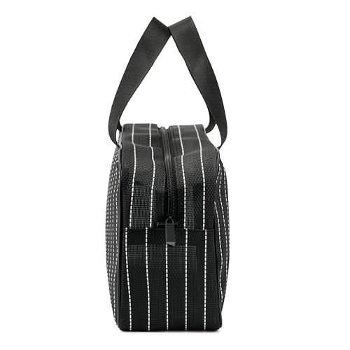 REDSINDA Mesh Shower Caddy Bag for Bathroom Gym Camping Portable Travel Mesh Toiletry Bag for Women Men - color: Large Black with White Stripes