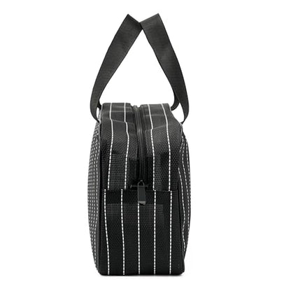 REDSINDA Mesh Shower Caddy Bag for Bathroom Gym Camping Portable Travel Mesh Toiletry Bag for Women Men - color: Large Black with White Stripes