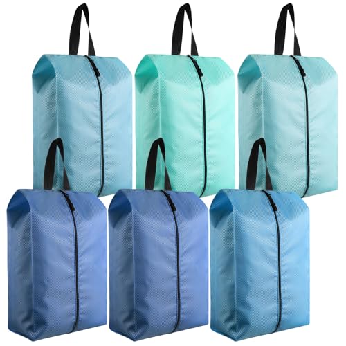 6 Pcs Travel Shoe Bags with Zipper Nylon Portable Waterproof Suitcase Shoe Organizer Packing for Golf(L,Blue) - color: Blue, size: L