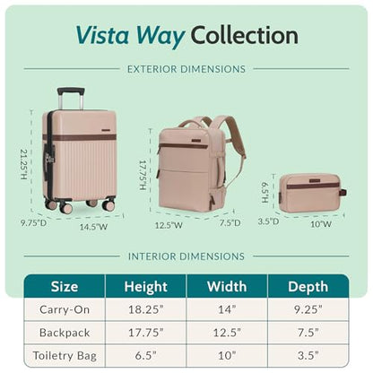 U.S. Traveler Vista Way 3-Piece Travel Set, 21-Inch Carry-on Hardside with TSA Lock, 18-Inch Travel Backpack with Laptop Sleeve, Toiletry Bag, Beige - color: Beige