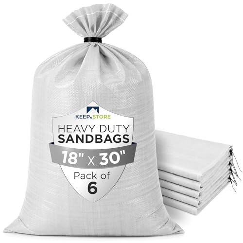Heavy Duty Sand Bags Pack of 6, White Empty Sandbags with Built-In Ties, Woven Polypropylene UV Protection 1600 Hours, Fillable Bags for Flood Control, Weight, 18x30 inches, 75 Pounds Volume - size: 18"W x 30"L, style: Pack of 6