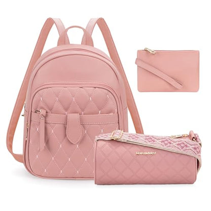 Montana West 3Pcs Anti Theft Backpack Purse for Women Small Quilted Backpack Set - color: Z-3pcs Pink