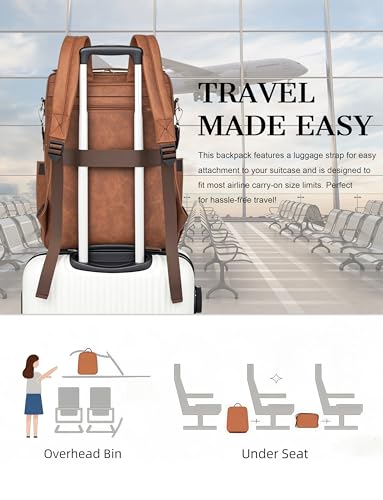 Dora & Liz Laptop Backpack for Women, Leather Travel Backpack with 15.6 Inch Laptop Compartment, College Work Computer Bag (Caramel-3P) - color: Caramel-3p