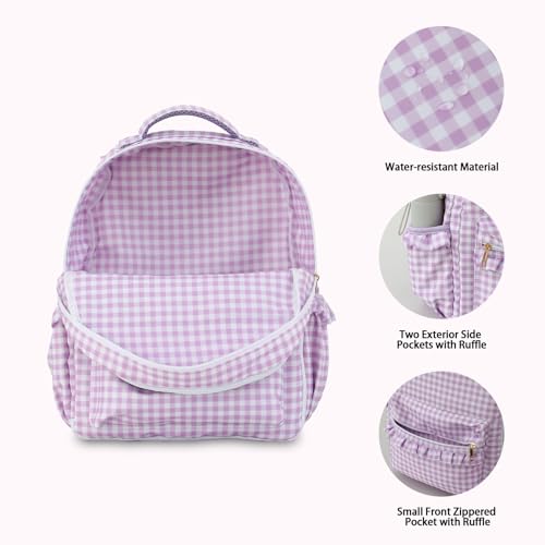 DYSHAYEN Kids Backpack for Girls, Purple Gingham - color: Purple Gingham
