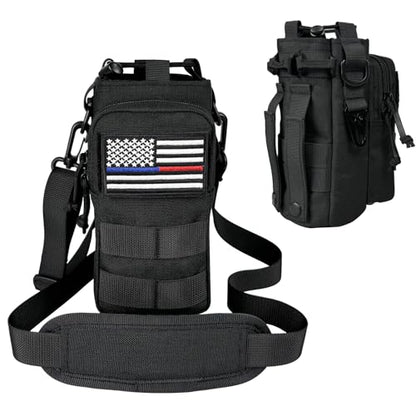 Water Bottle Holder with Strap - Tactical Insulated Water Bottle Sleeve with MOLLE System Water Bottle Cover Cross-Body Pouch for Walking Hiking Camping Gym 32oz&40oz - color: All Black
