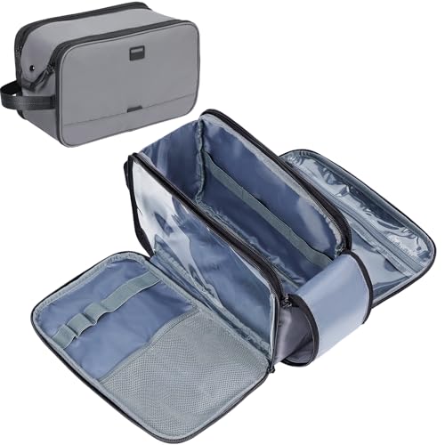 ZEEMO Travel Toiletry Bag for Men, Large Water-Resistant Double-Sided Full-Open Dopp Kit, Versatile Organizer for Shower and Hygiene Accessories, Bathroom Essentials, Cosmetics, Grey - color: Grey, size: Large