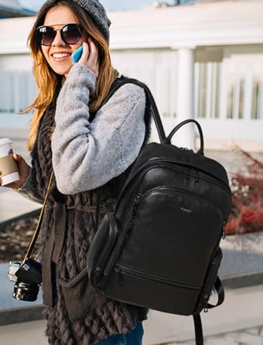 Leather Backpack for Women Men, Fits 16.0 Inch Laptop, Soft Vegan Leather Backpack for Travel and Daily Use, Black - color: 2-1 Black