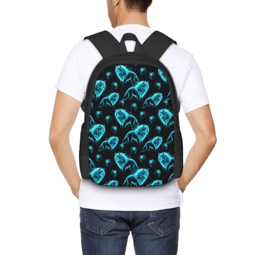 Lightweight Polyester Daypack Cool Cyan Wolf, Anti Theft Large Capacity Travel Hiking Backpack Unisex Carry On Bag for Outdoor Commute Business Use - color: Design (211)