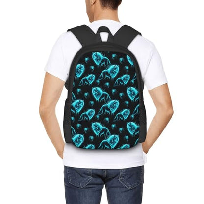 Lightweight Polyester Daypack Cool Cyan Wolf, Anti Theft Large Capacity Travel Hiking Backpack Unisex Carry On Bag for Outdoor Commute Business Use - color: Design (211)