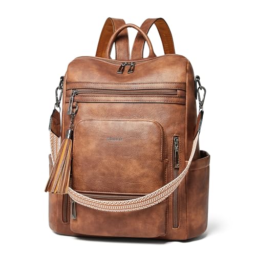 Shrrie Vegan Leather Laptop Backpack for Women 15.6 inch Work Backpack Fashion Travel Backpack Purse for Travel College Work - color: 1 Two-toned Brown