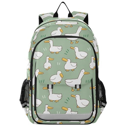 Cartoon Duck Pattern Green Backpack Girls Boys Elementary School Bags Bookbags Laptop Backpack Travel Daypack Safe Reflective Stripes