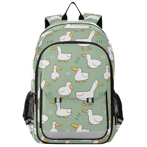 Cartoon Duck Pattern Green Backpack Girls Boys Elementary School Bags Bookbags Laptop Backpack Travel Daypack Safe Reflective Stripes