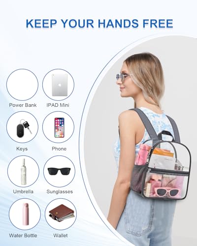 Clear Backpack for Stadium Events, 12x12x6 Small Clear Plastic bag with Reinforced Straps for Game Security Festival Concert - color: Grey