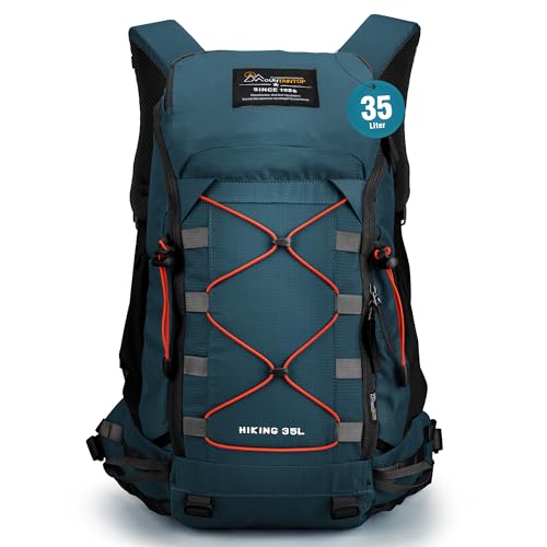 MOUNTAINTOP 35L Hiking Backpack, Lightweight Outdoor Travel Camping Daypack with Rain Cover for Men & Women（Blue） - color: Royal Blue