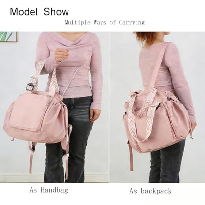 Tote Bag Large Capacity Lightweight Backpack with 15 Pockets Nylon Shoulder Bag for Car Travel Mother Bag - color: Pink