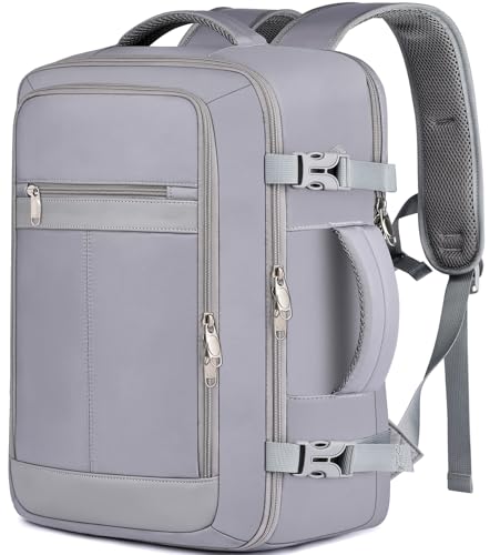 EZUOLA Personal Item Travel Backpack for Men Women,Carry On Backpack with Shoe Pouch, TSA 15.6inch Laptop Mochila Flight Approved,College Teacher Bag Casual Daypack for Hiking Outdoor Weekend,Grey - color: Light-grey, size: Large-25L