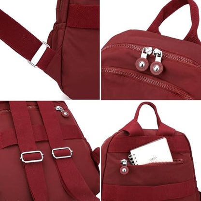 Tanweibago Mini Nylon Women Backpacks,11L Small Ladies backpacks Casual Lightweight Women Shopping Travel Daypack (Wine Red) - color: Wine Red