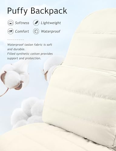 Uselike Travel Backpack for Women, 15.6 Inch Laptop Backpack, Quilted College Bookbag, Cute Work Backpacks, Water Resistant - color: Beige