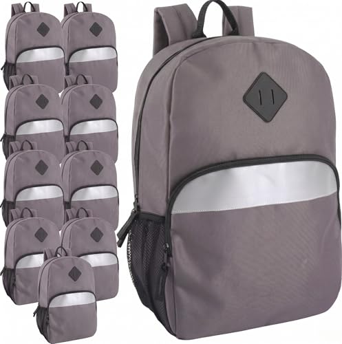 Trail maker (24 Pack) 17" Backpack – Reflective School Backpack with Padded Straps, Water Bottle Pockets for Kids & Adults, School Travel Camp (Grey) - color: Grey