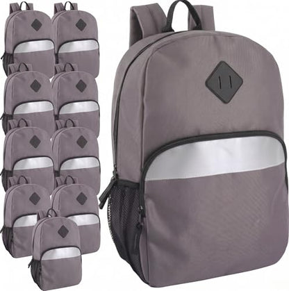 Trail maker (24 Pack) 17" Backpack – Reflective School Backpack with Padded Straps, Water Bottle Pockets for Kids & Adults, School Travel Camp (Grey) - color: Grey