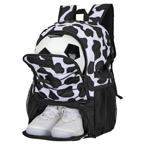 Goloni Soccer Backpack,Basketball Backpack with Ball Compartment & Shoe Compartment,Backpack for Basketball,Soccer - color: Black White Cows
