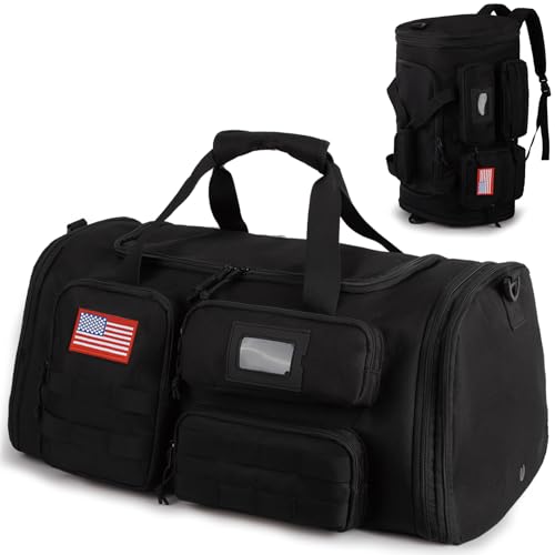 Expandable Gym Bag For Men,Tactical Large 3 in 1 Sports Duffle Bag With Shoes Compartment,Water Resistant Sports Gym Tote Bags Multi-functional Weekend Travel Backpack Overnight Bag - color: Black