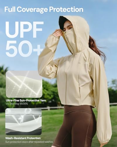 BENEUNDER Women's UPF 50+ Lightweight Sun Protection Jacket Athletic Short Hoodie - color: White, size: Medium