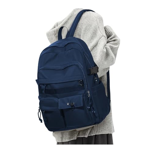 Aesthetic School Backpack for Women Men College Backpack With Lots Of Pockets Waterproof Travel Casual Daypack Cute Bookbag For Teens Girls Boys High School Bag(Blue) - color: B2-blue