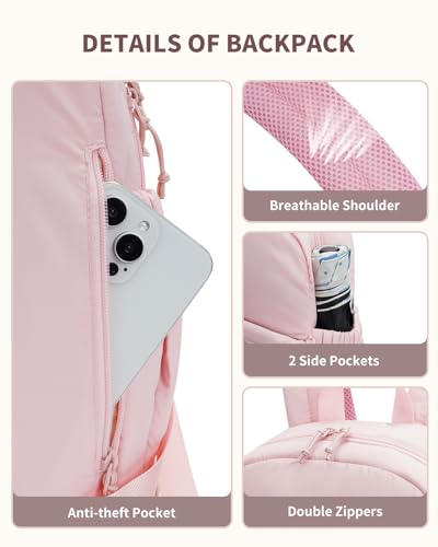 Ceneda Gym Backpack for Women, Cute Gym Bag with Shoe Compartment, Wet Pocket & Tumbler Strap, Puffer Dance Cheer Backpack - color: Pink, style: Puffer
