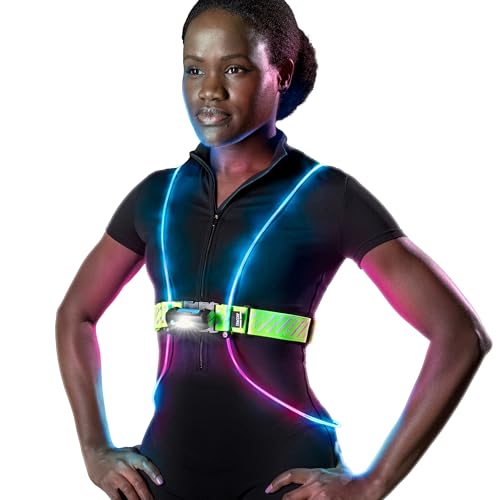 noxgear Tracer2 Multicolor Light Up and Reflective Running Vest | Rechargeable, Ultra-bright Running Lights for Runners - color: Tracer2 Vest With Chest Light, size: Medium-Large