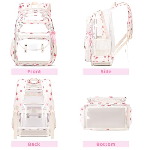 ACESAK Clear Backpack for Girls - 3 Pcs Clear Backpack Heavy Duty with Lunch Bag - See Through Bookbag Stadium Approved for Kids Middle High College School(Beige) - color: Beige