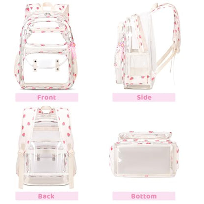 ACESAK Clear Backpack for Girls - 3 Pcs Clear Backpack Heavy Duty with Lunch Bag - See Through Bookbag Stadium Approved for Kids Middle High College School(Beige) - color: Beige