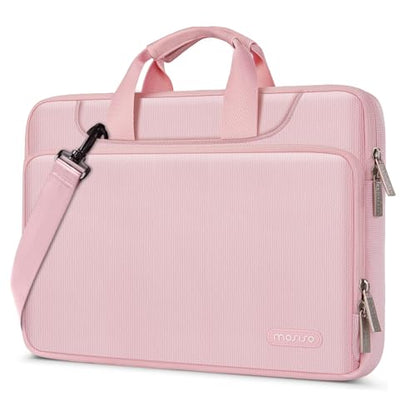 MOSISO 360 Protective Laptop Bag 14 inch, 14 inch Computer Bag Compatible with HP Lenovo Dell ASUS Acer, HP Stream, Dell Latitude, Lenovo IdeaPad, Laptop Carrying Case with Strap&Handle&Belt, Pink - color: Pink, size: 14 inch