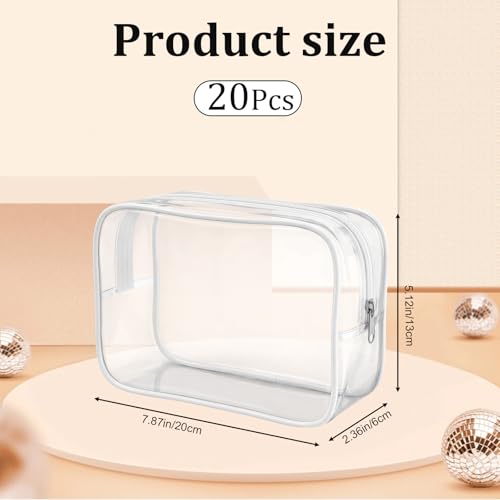 20 Packs Clear Makeup Bag, Bulk Makeup Bags Waterproof PVC Toiletry Bag with Zipper for Travel, Cosmetic Bags for Women Men, Clear Diaper Bag Organizer Pouches (White) - color: 20 white